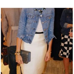 J Crew - Cream Tuxedo Wool & Silk-Blend Pencil Skirt